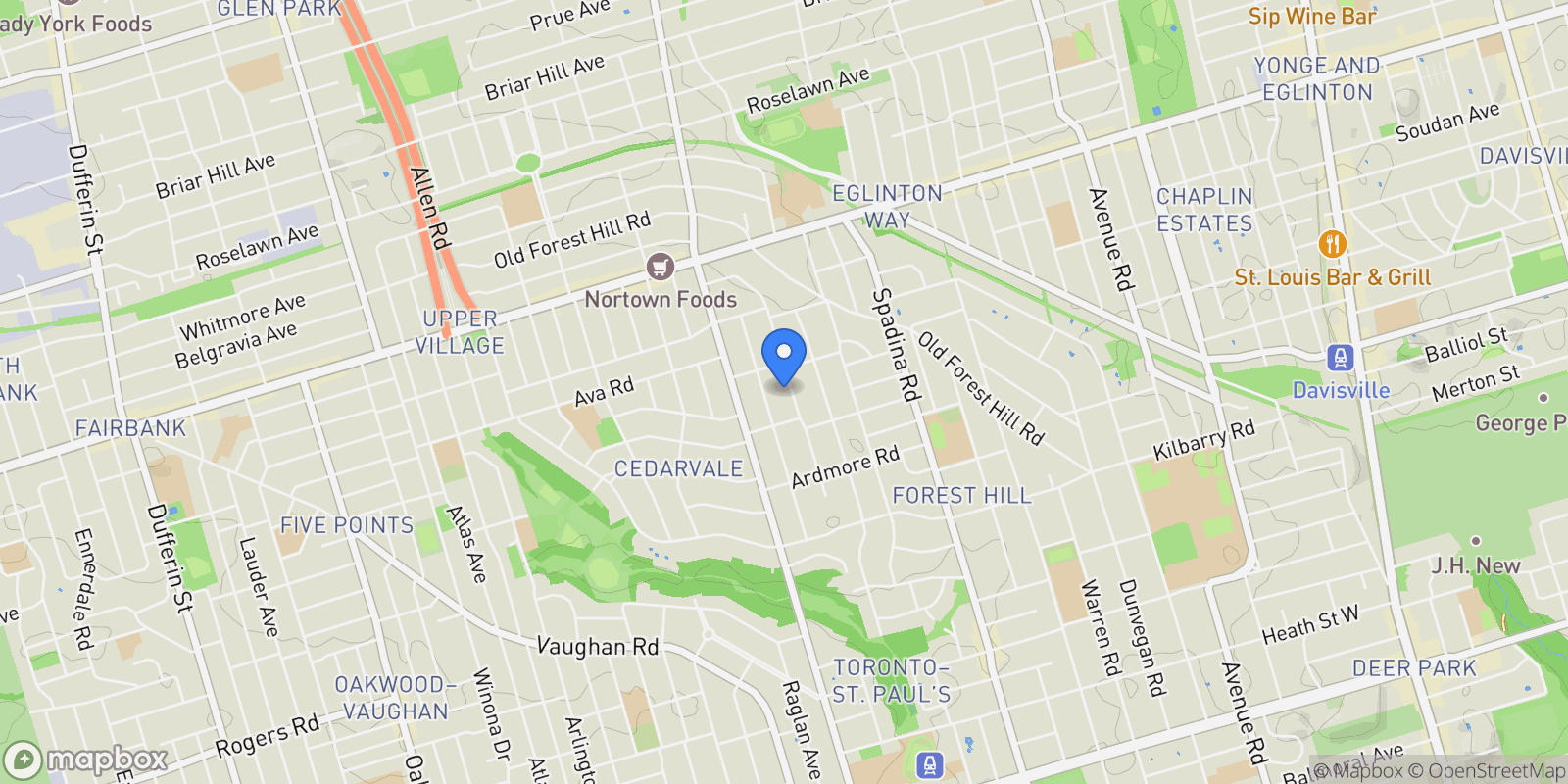 Map showing 314 Rosemary Road, Toronto, Ontario, Canada.