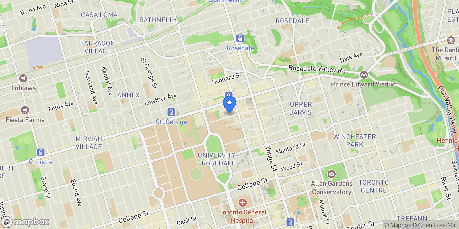 Map showing 1 St Thomas St, Toronto, Ontario, Canada.