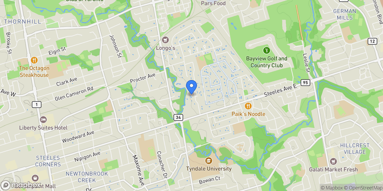Map showing 18 Old English Lane, Markham, Ontario, Canada.