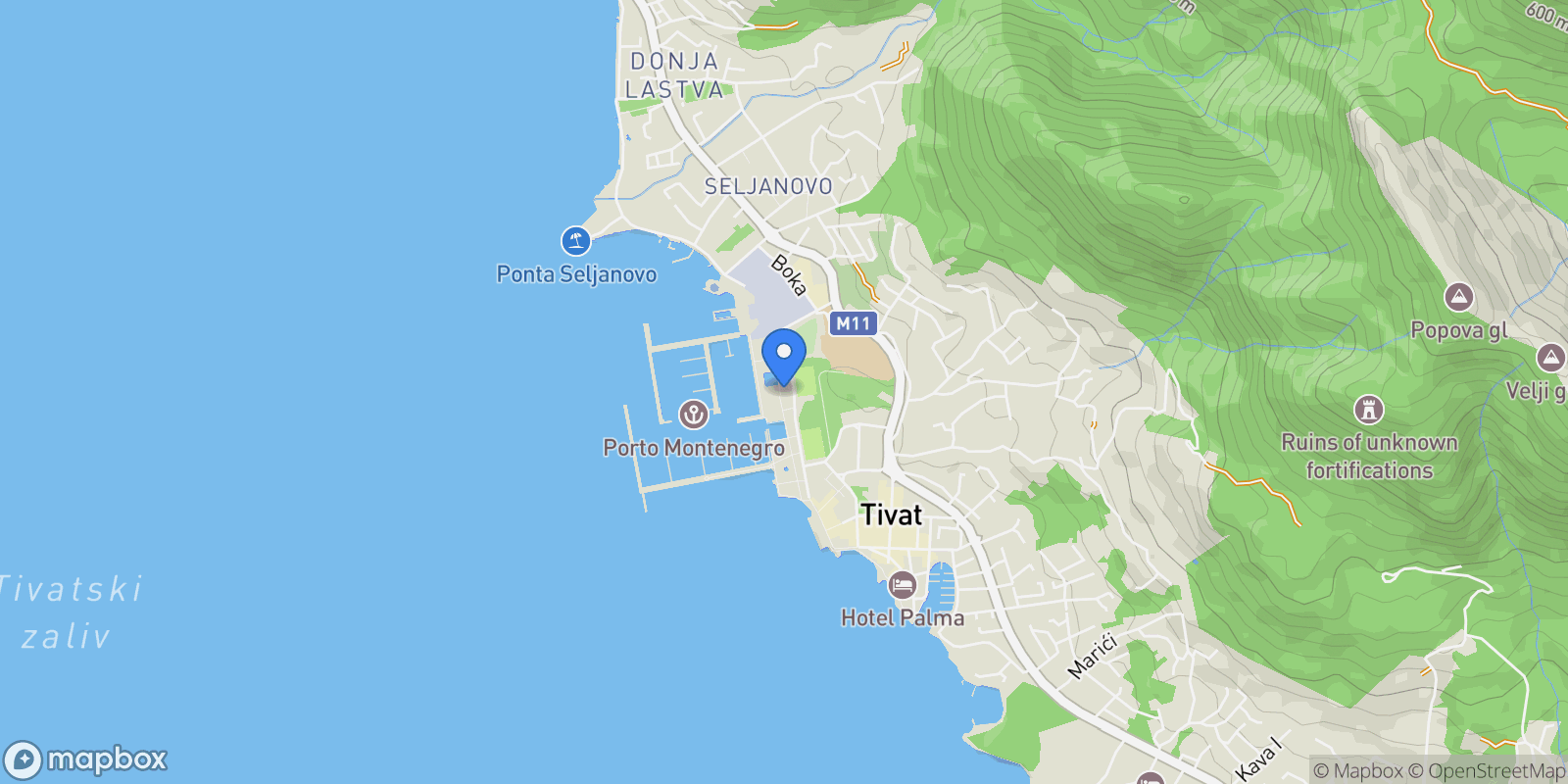 Map showing Obala bb, Tivat 85320, Montenegro, Tivat, Tivat Municipality, Montenegro.