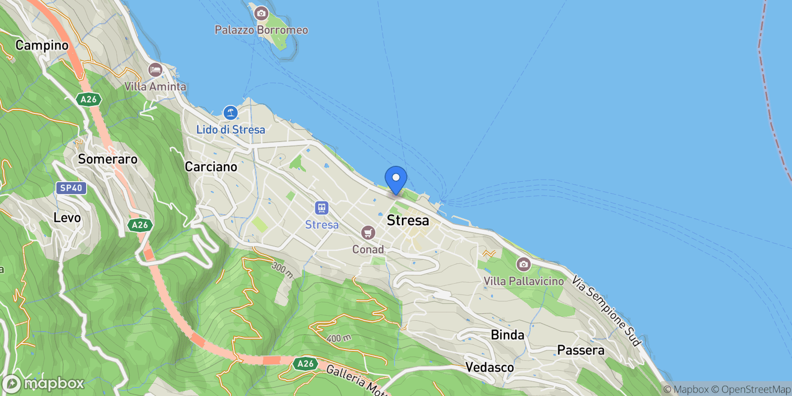 Map showing SS33 del sempione, Stresa, Piedmont, Italy.
