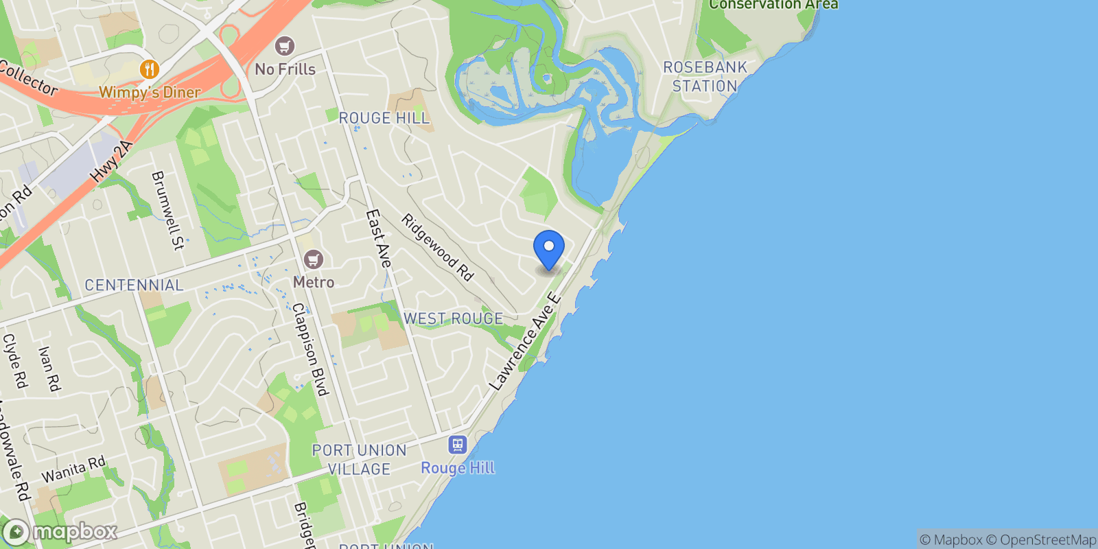 Map showing 11 Ridgewood Rd, Toronto, Ontario, Canada.