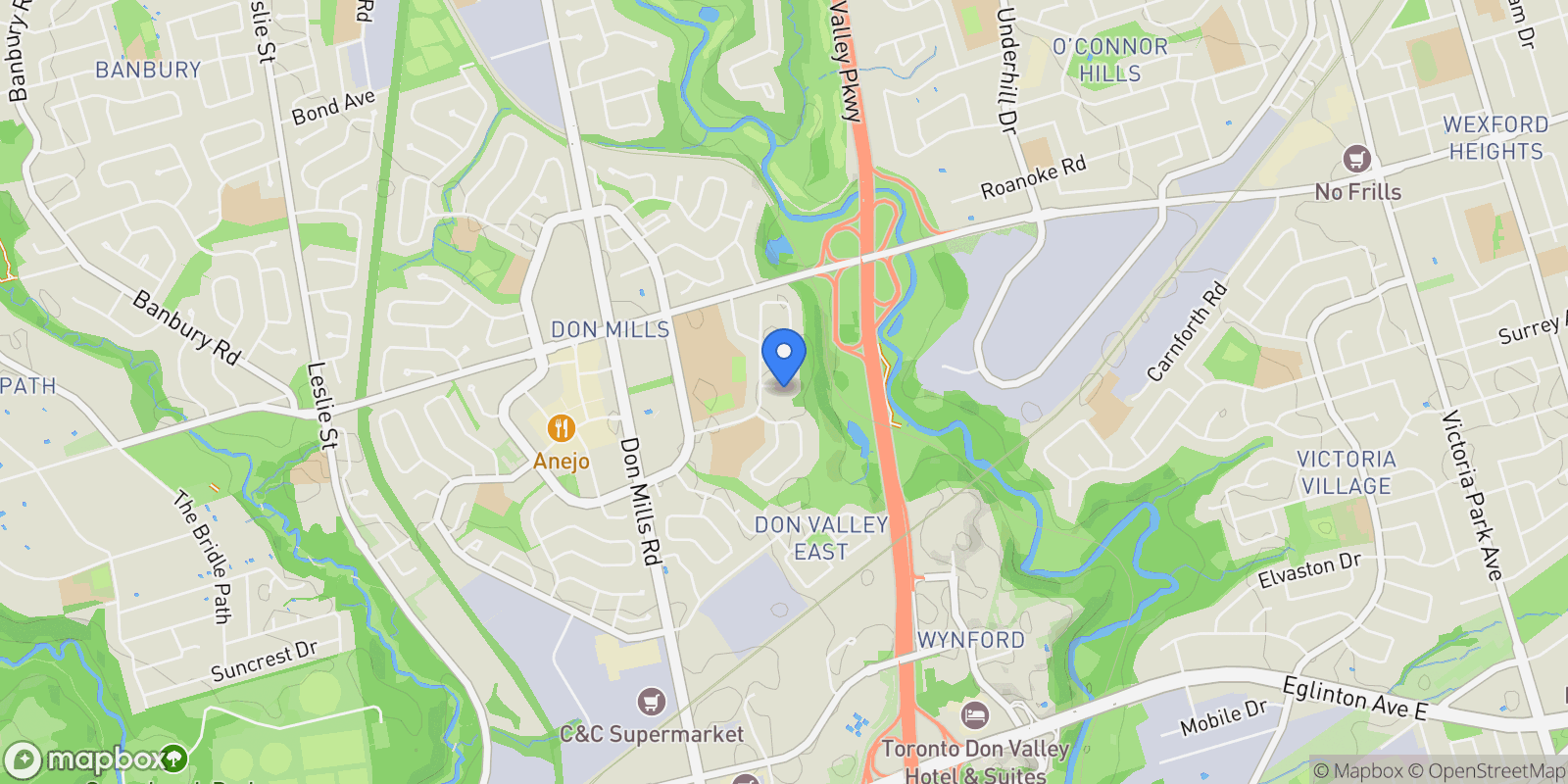 Map showing 7 Waxwing Place, Toronto, Ontario, Canada.