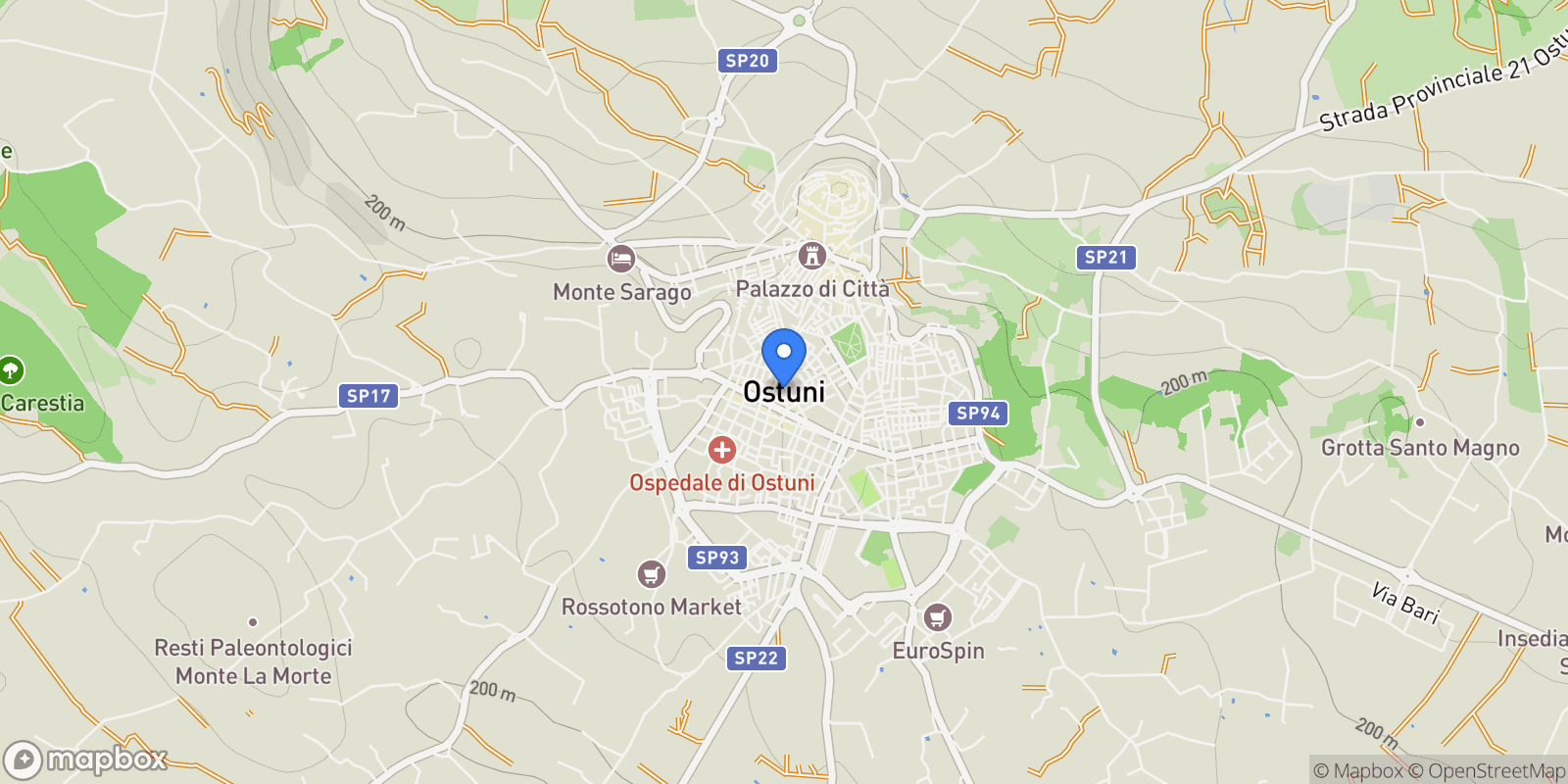 Map showing contrada traghetto, Ostuni, Apulia, Italy.