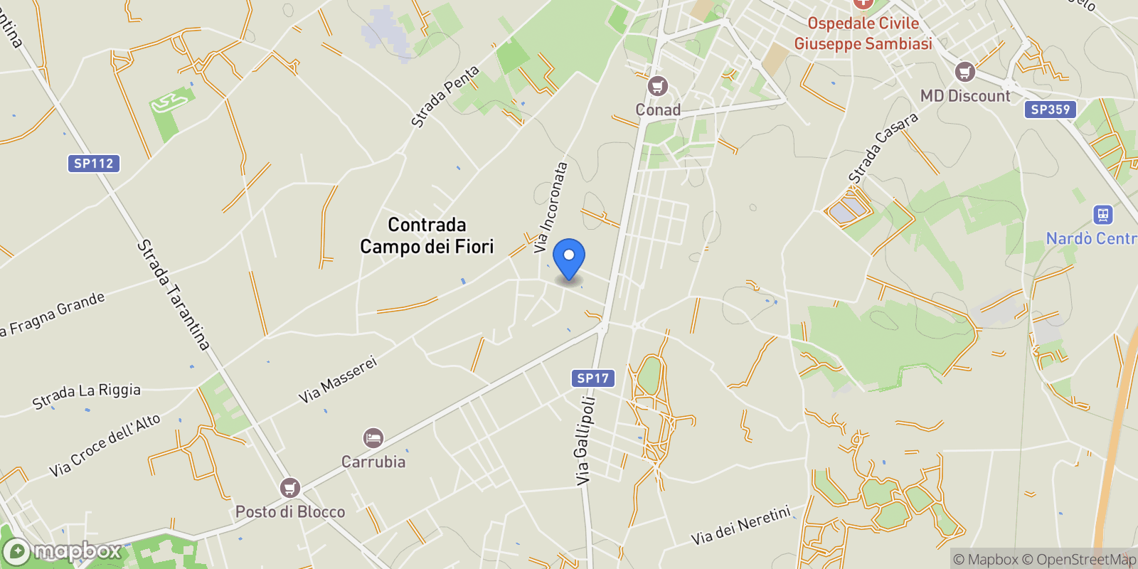Map showing Via Masserei, 18, 73048 Nardò LE, Italy, Nardò, Apulia, Italy.