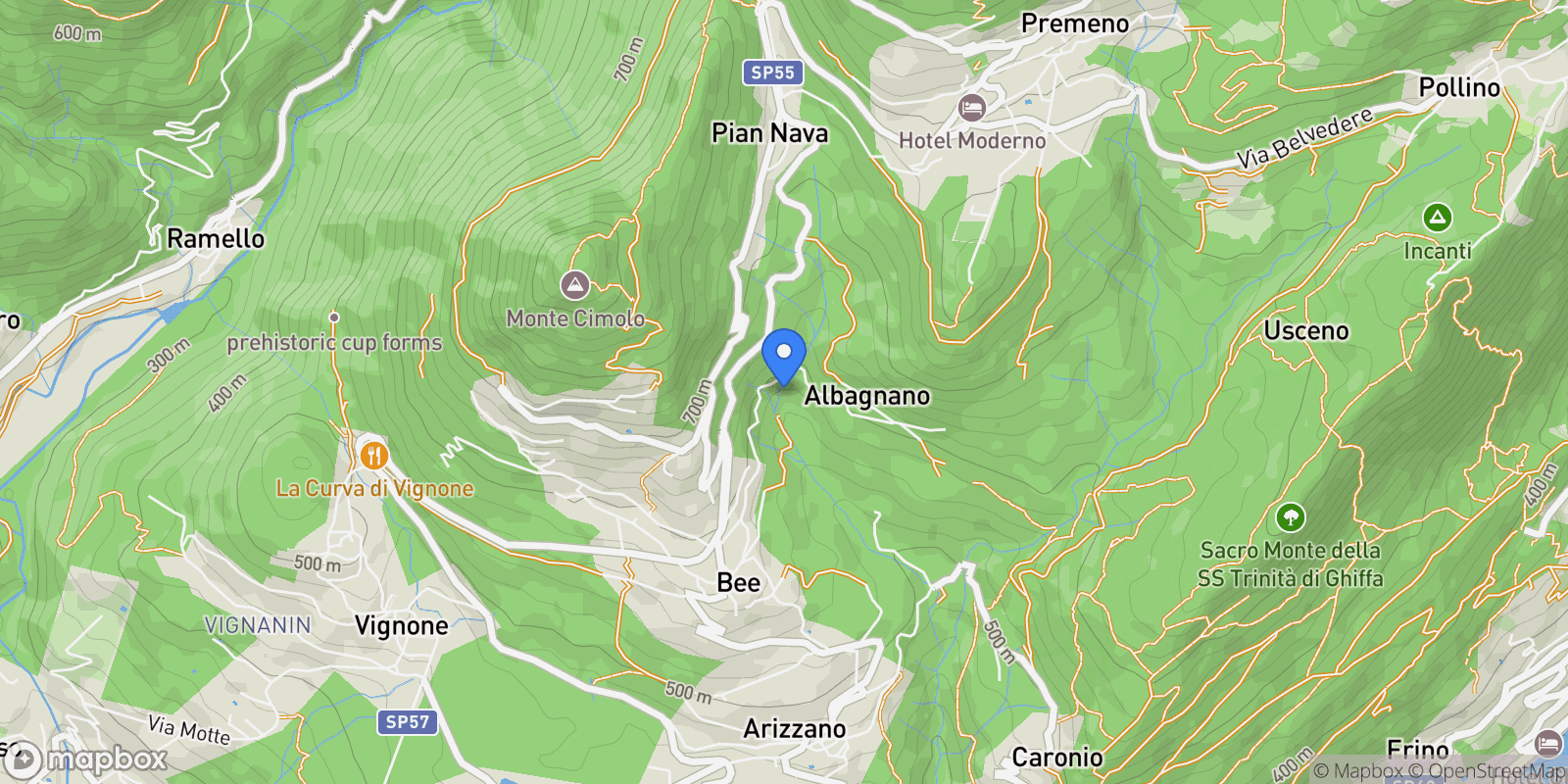 Map showing Streccia di Ruggia, Morcote, Albagnano, Piedmont, Italy.