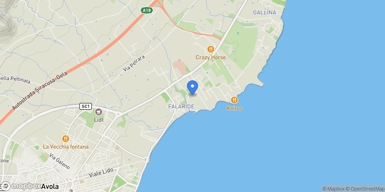 Map showing 96012 Falaride, Free municipal consortium of Syracuse, Italy, Falaride, Sicily, Italy.