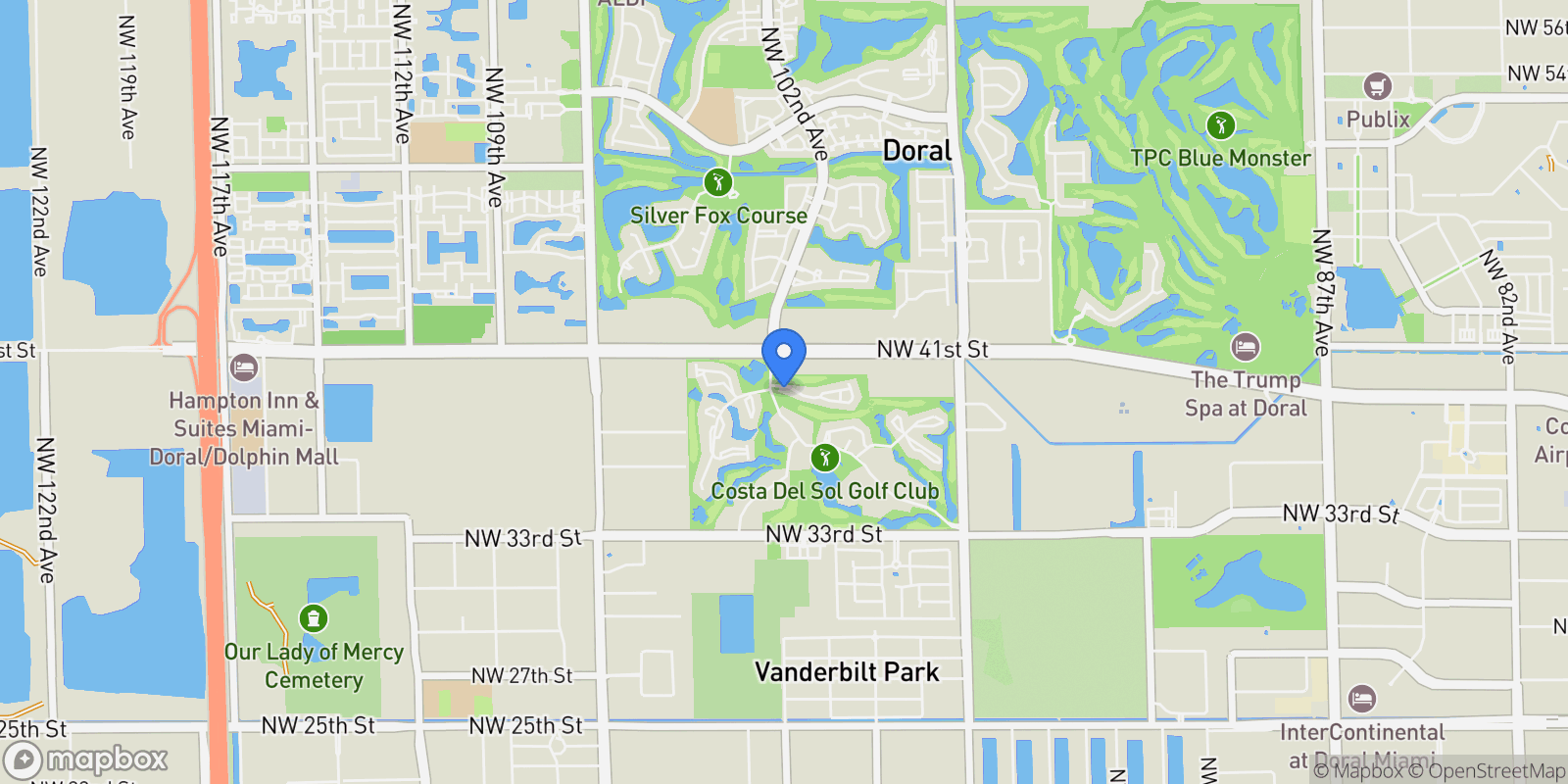 Map showing 3905 Adra Ave, Doral, Florida, United States.