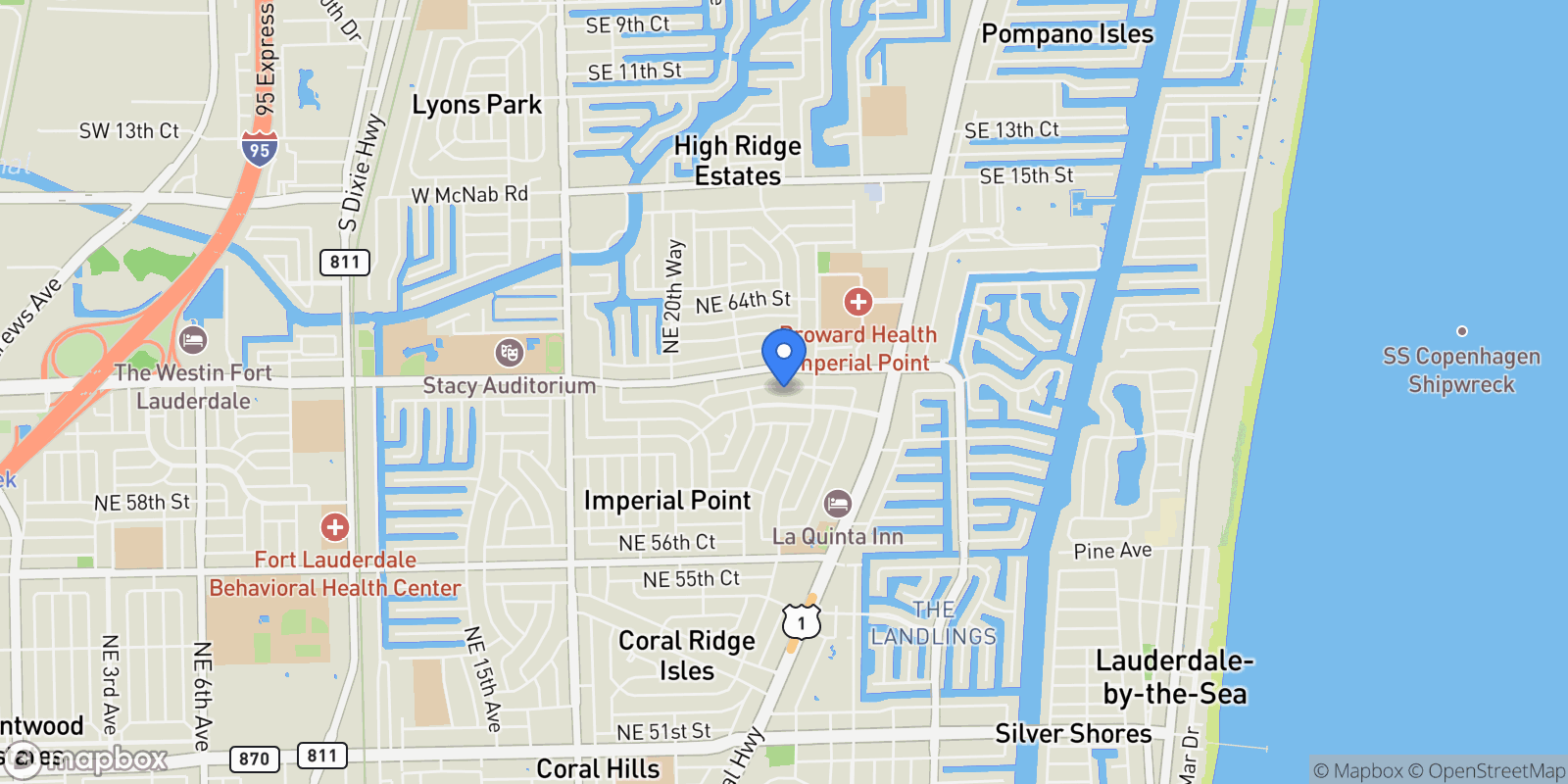 Map showing 2176 NE 61st Ct, Fort Lauderdale, FL 33308, Fort Lauderdale, Florida, United States.