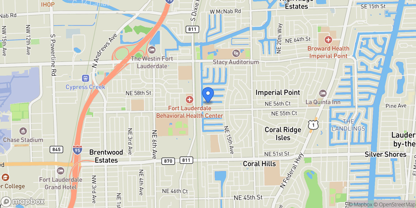 Map showing 1417 NE 56TH CT, Fort Lauderdale, FL 33334, Oakland Park, Florida, United States.