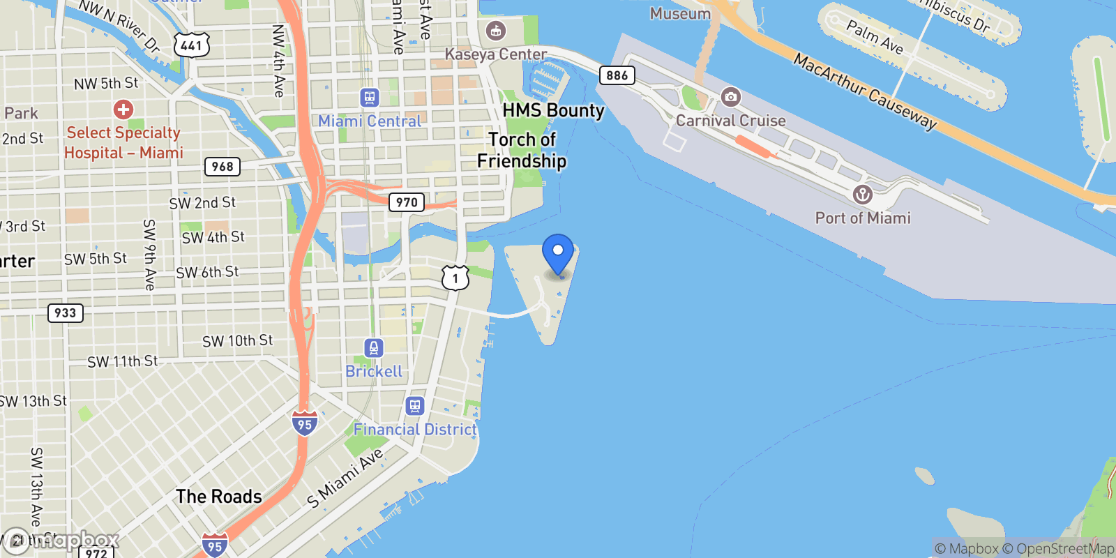 Map showing 540 Brickell Key Dr, Miami, Florida, United States.