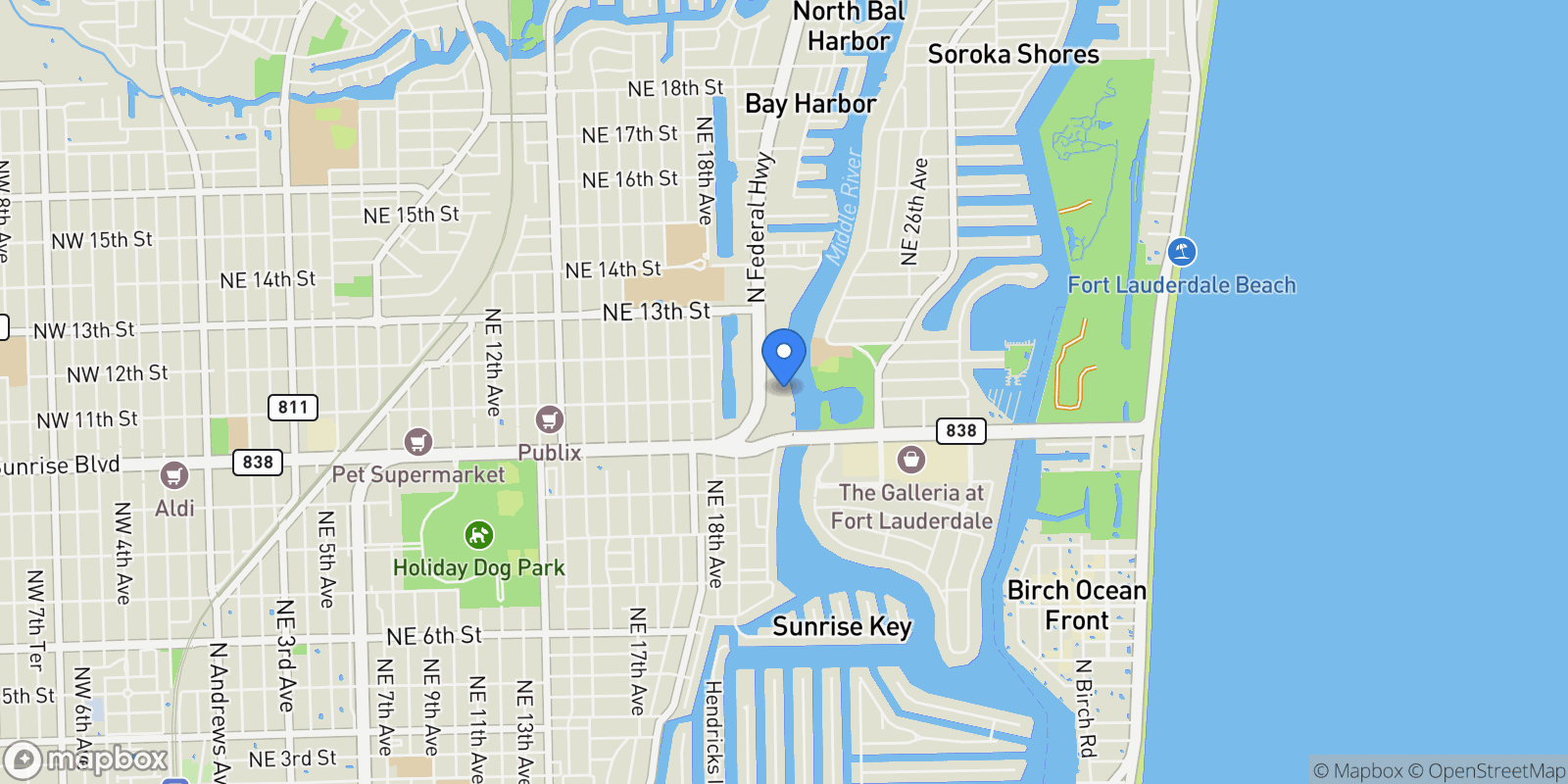Map showing 1180 N Federal Hwy #804, Fort Lauderdale, FL 33304, Fort Lauderdale, Florida, United States.