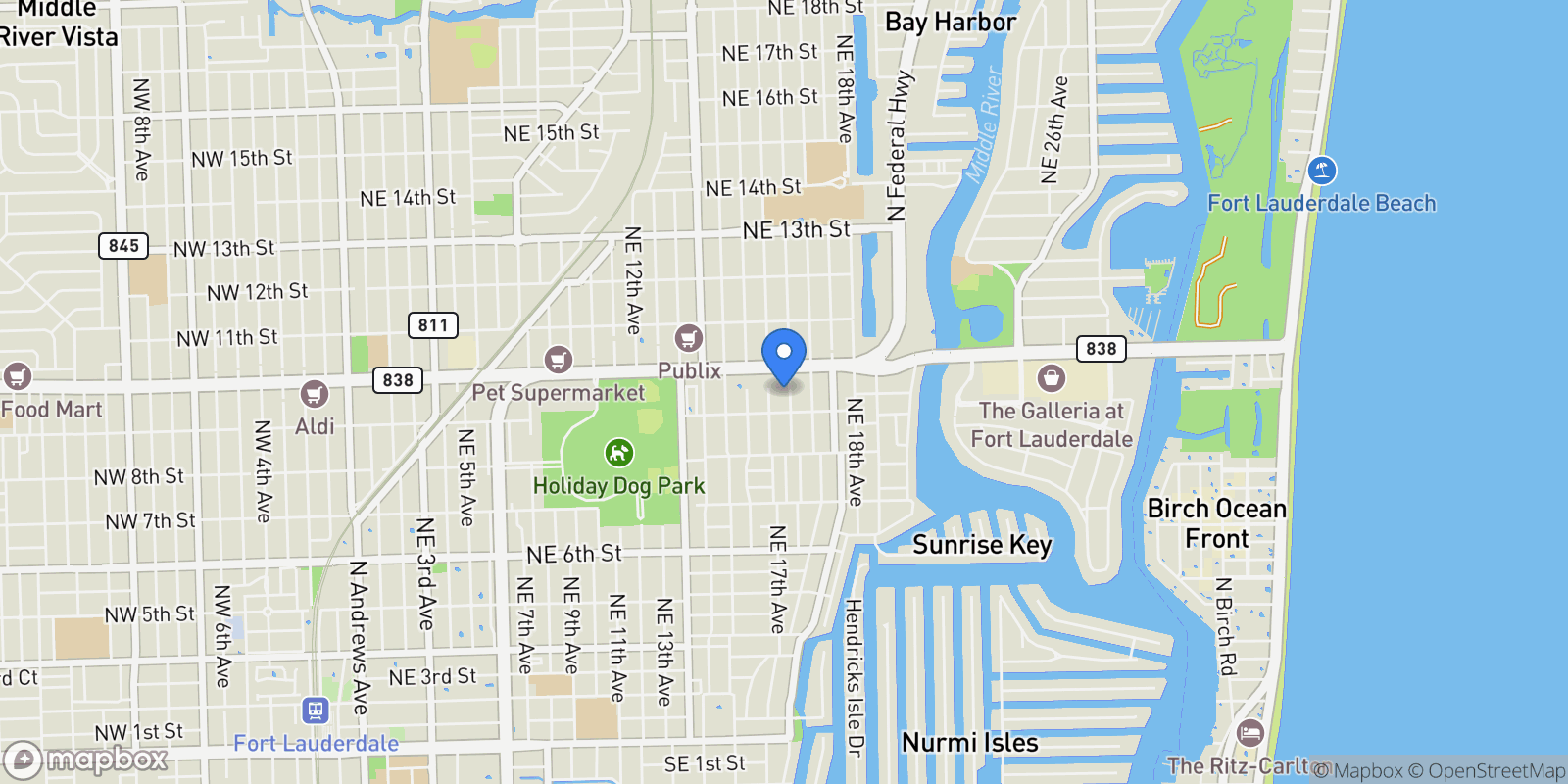 Map showing 921 NE 17th Ter #A, Fort Lauderdale, FL 33304, Fort Lauderdale, Florida, United States.