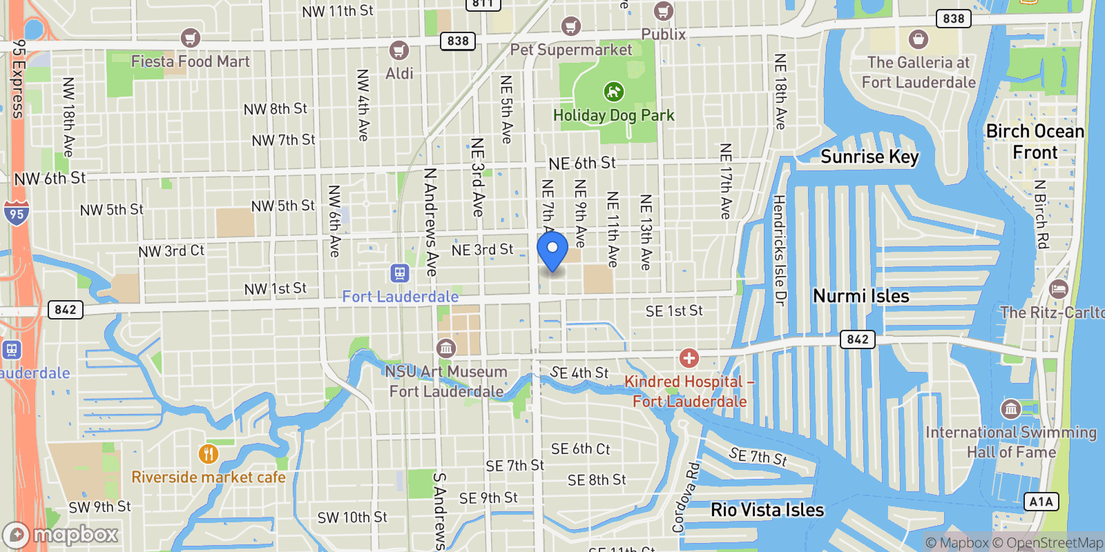 Map showing 701 NE 1st St, Fort Lauderdale, FL 33301, Fort Lauderdale, Florida, United States.