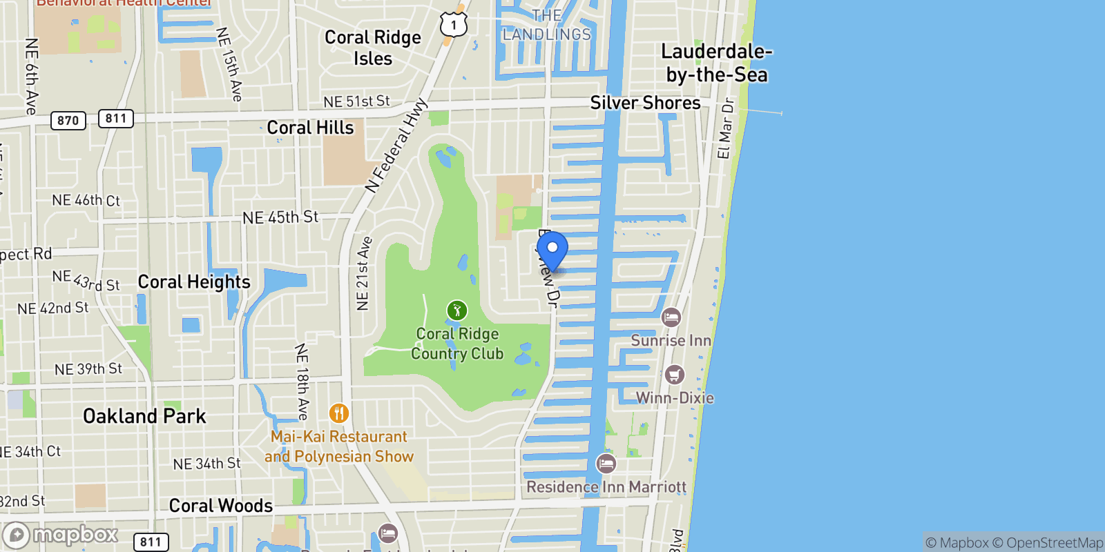 Map showing 4100 Bayview Dr, Fort Lauderdale, FL 33308, Fort Lauderdale, Florida, United States.