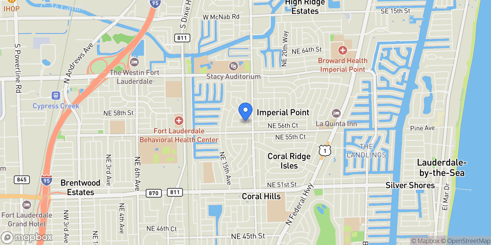 Map showing 1720 NE 57th St, Fort Lauderdale, FL 33334, Oakland Park, Florida, United States.
