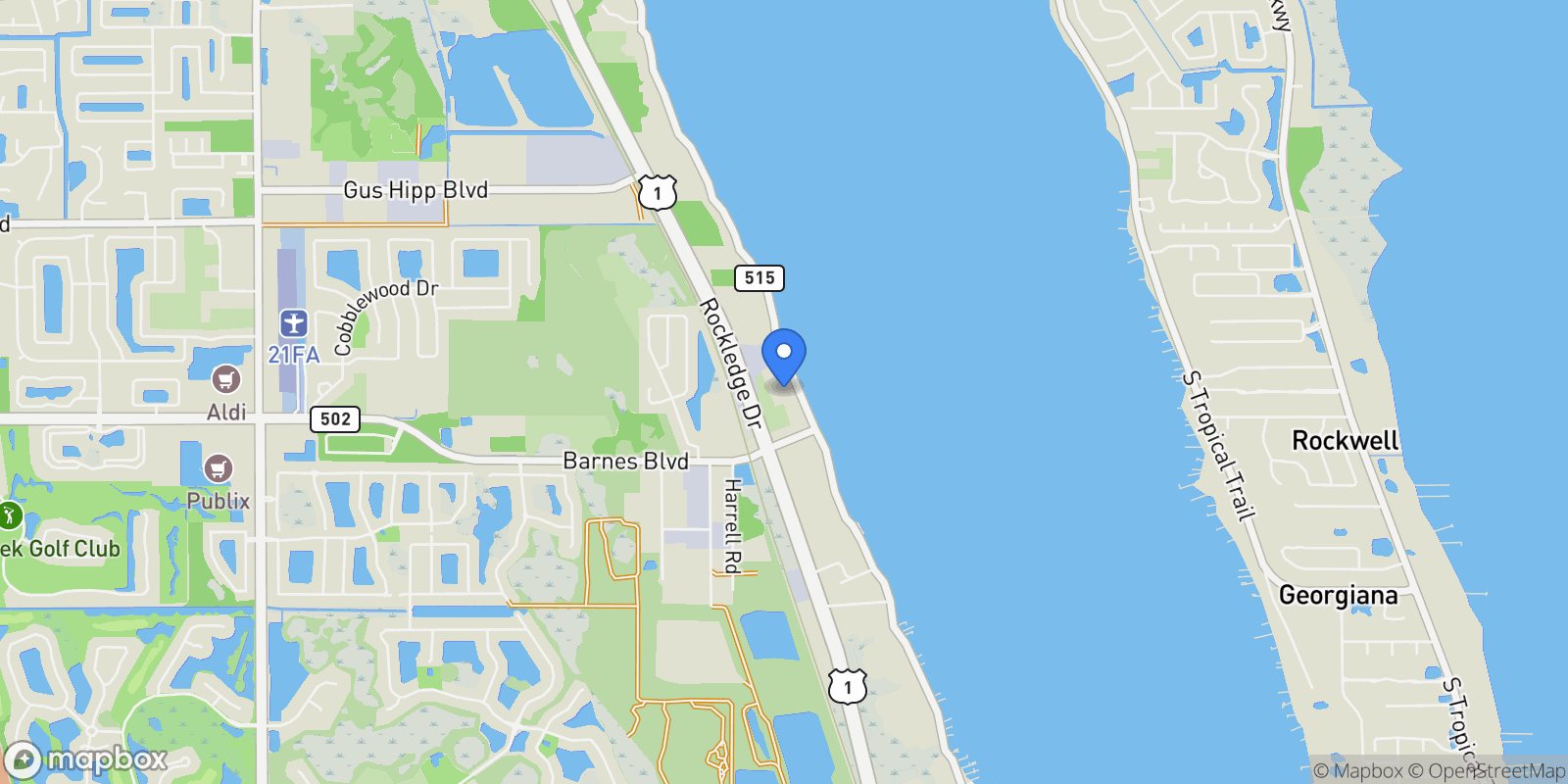 Map showing 1953 Rockledge Drive, Rockledge, Florida, United States.