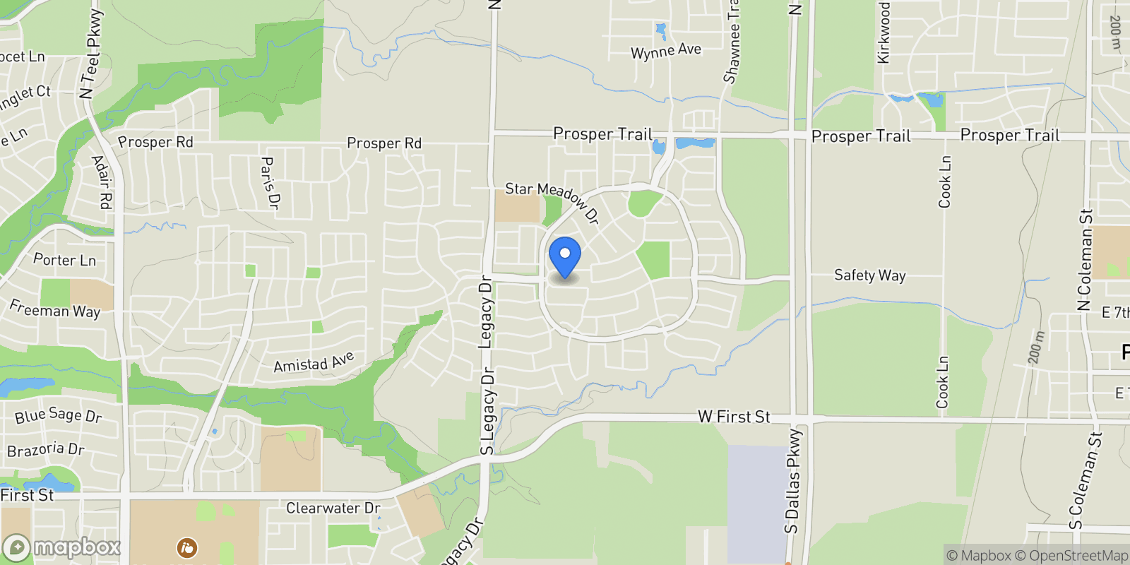 Map showing 2150 Lee Avenue, Prosper, Texas, United States.