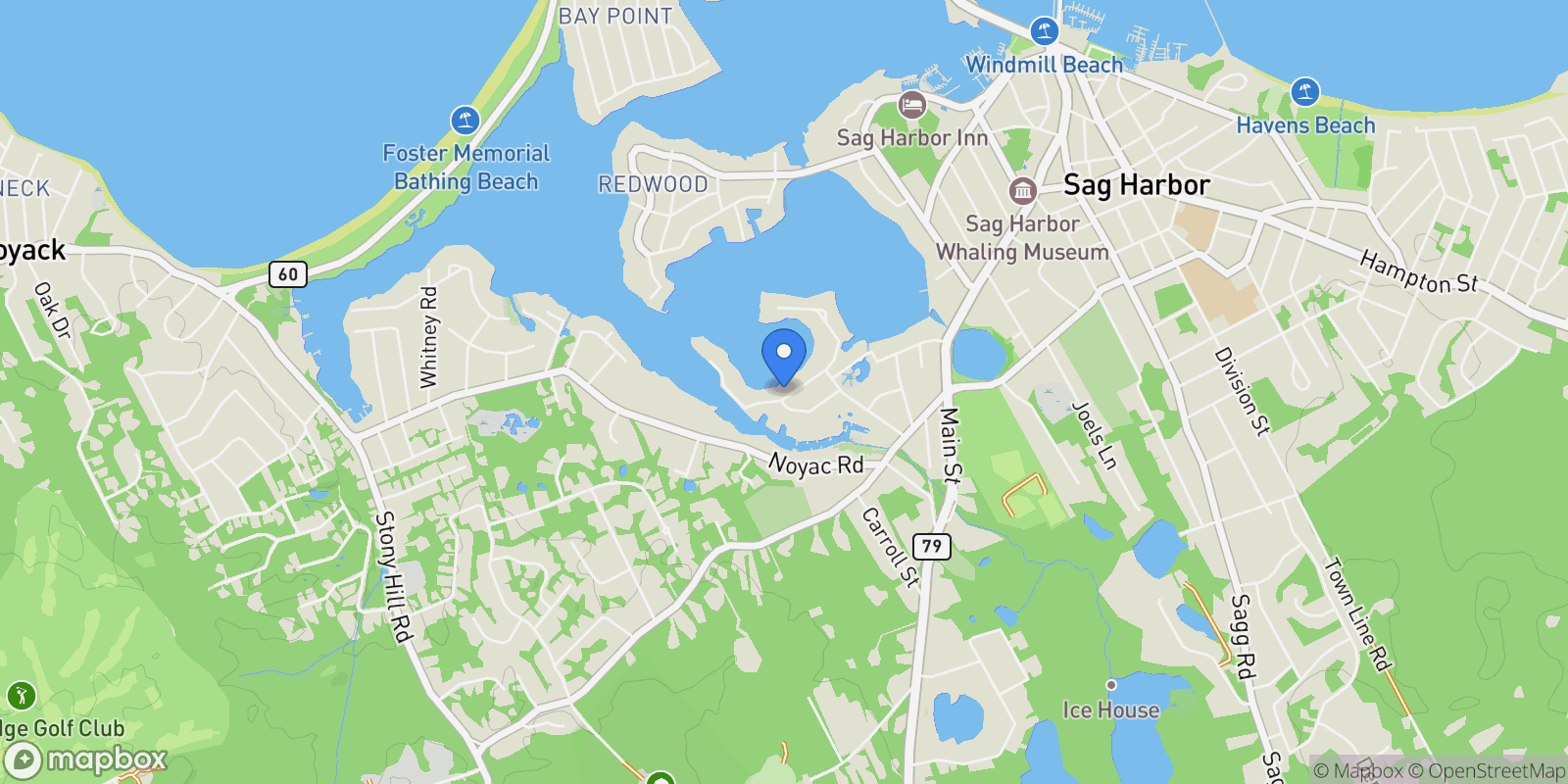 Map showing 55 Bluff Point Road, Sag Harbor, NY 11963, Sag Harbor, New York, United States.