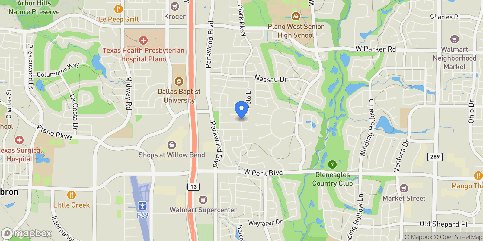 Map showing 5917 Davenhill Court, Plano, Texas, United States.