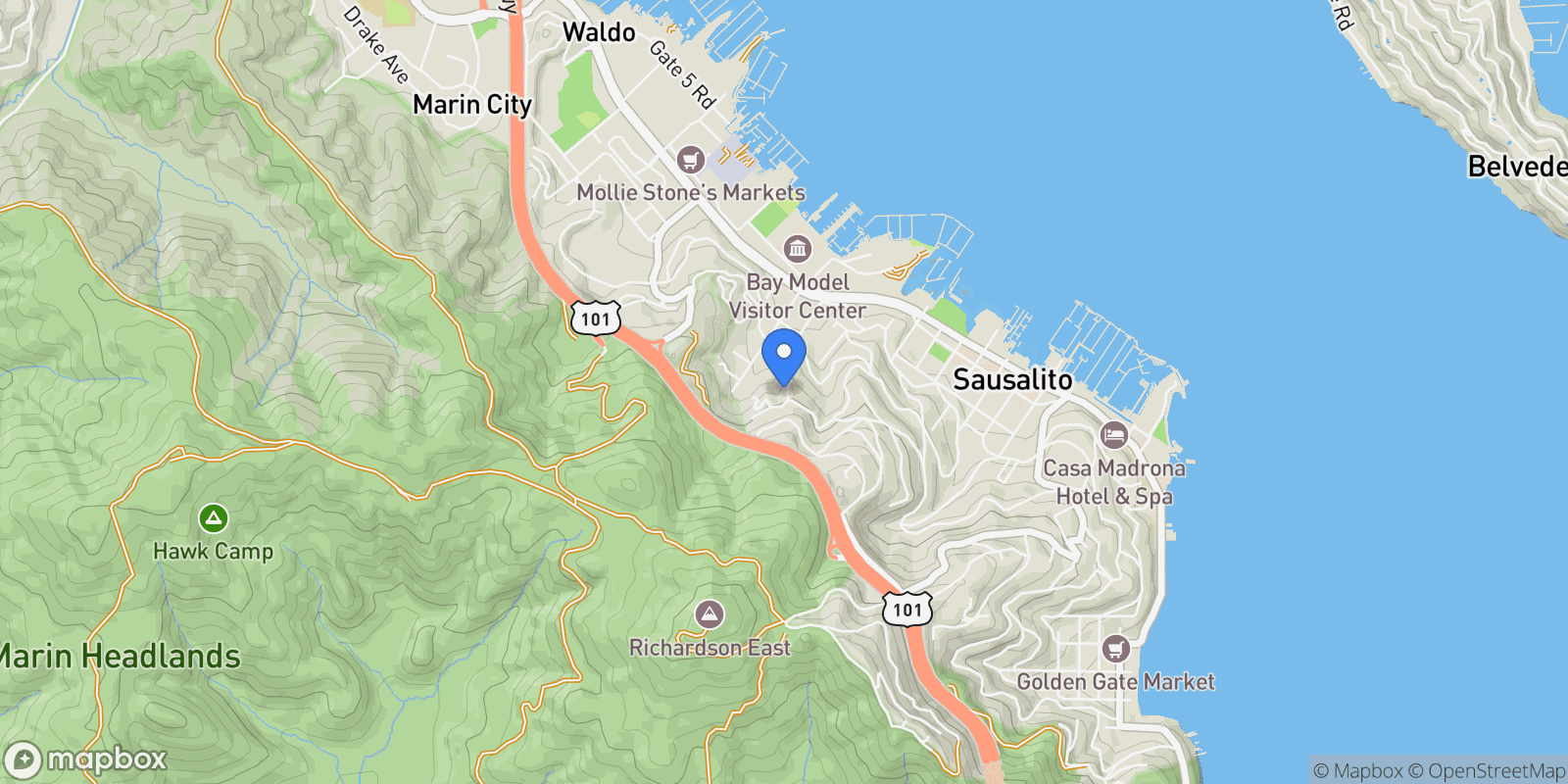 Map showing 15 Laurel Lane, Sausalito, CA 94965, Sausalito, California, United States.