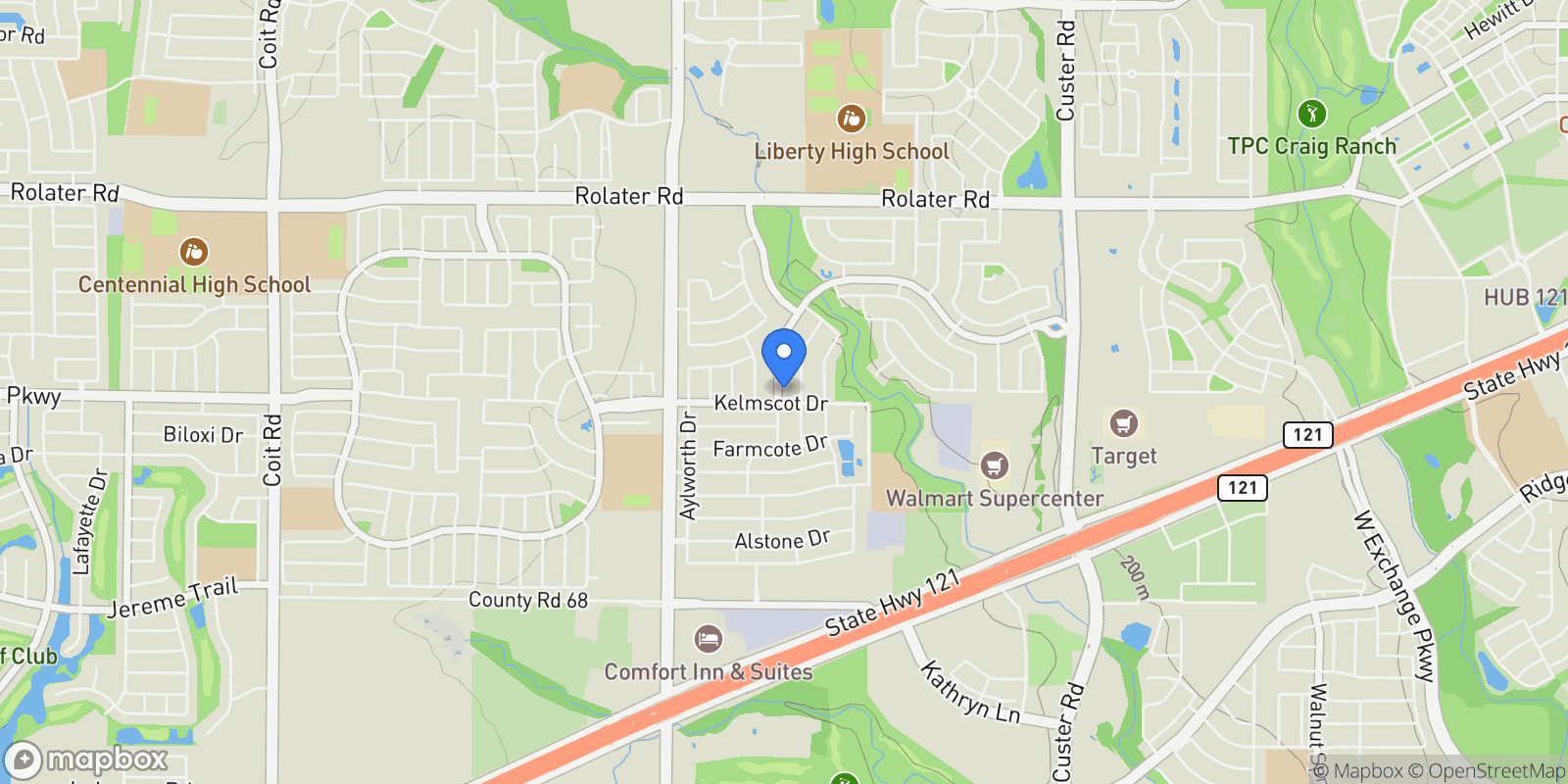 Map showing 6330 Hunters Parkway, Frisco, Texas, United States.