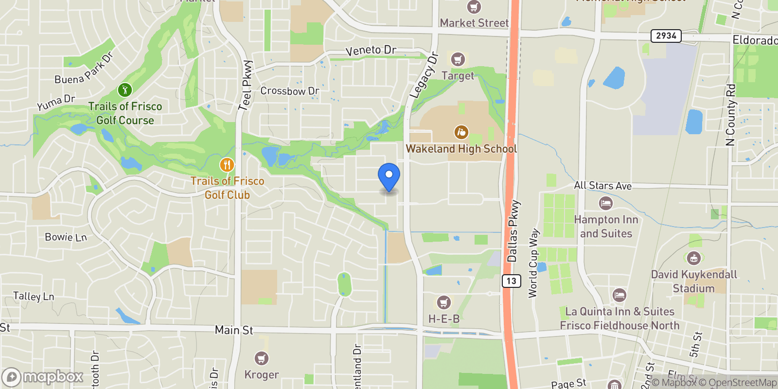 Map showing 10176 Claiborne Lane, Frisco, Texas, United States.