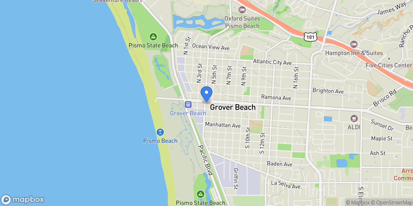 Map showing 402 W Grand Ave Unit# 401, Grover Beach, CA 93433, Grover Beach, California, United States.