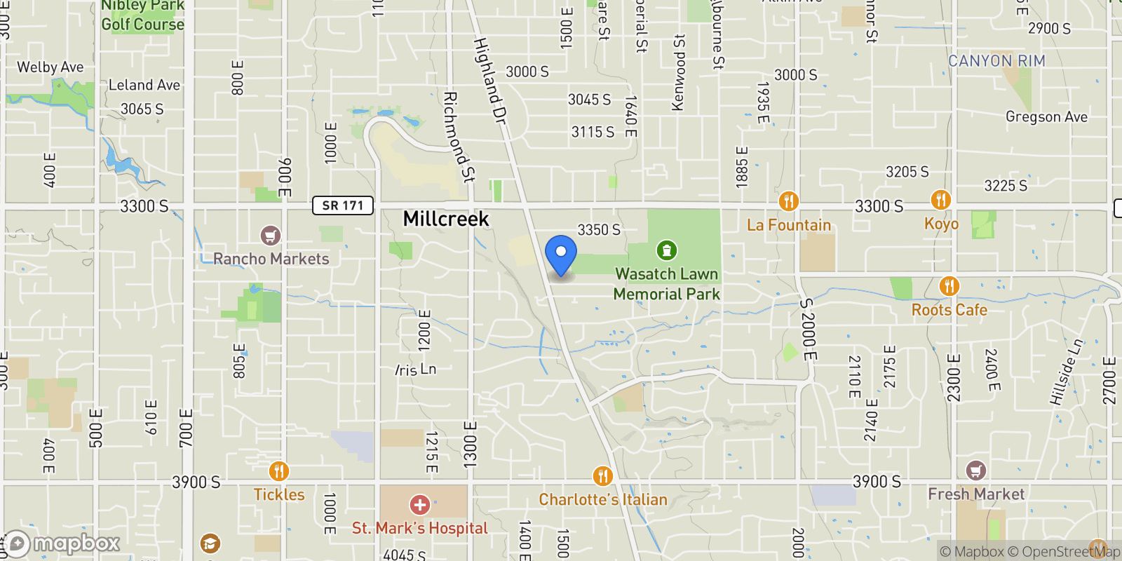 Map showing 1483 E EVERGREEN LN, Salt Lake City, Utah, United States.