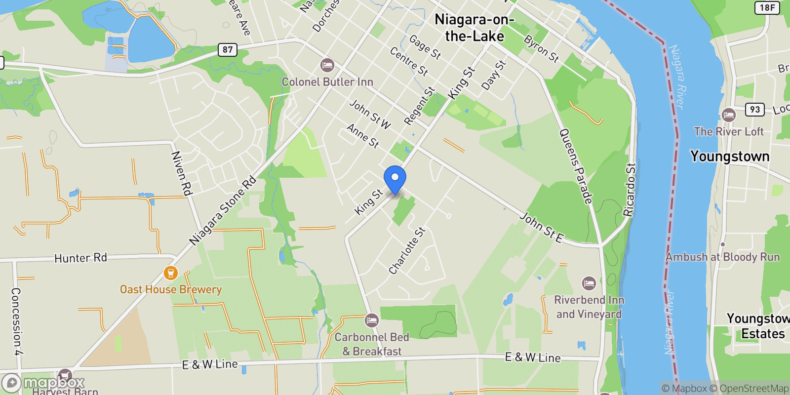 Map showing 624 Rye St, Niagara-on-the-Lake, ON L0S 1J0, Niagara-on-the-Lake, Ontario, Canada.