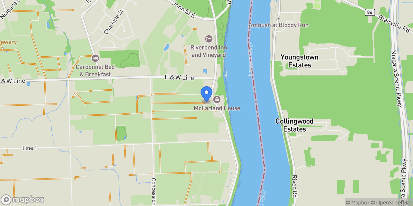Map showing 15936 Niagara Pkwy, Niagara-on-the-Lake, ON L0S 1J0, Niagara-on-the-Lake, Ontario, Canada.