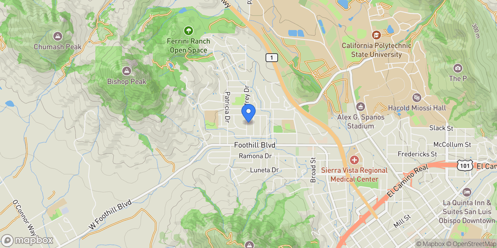 Map showing 321 Jeffrey Drive, San Luis Obispo, CA 93405, San Luis Obispo, California, United States.