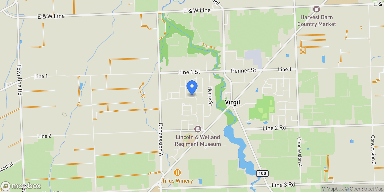 Map showing 48 Homestead Dr, Niagara-on-the-Lake, ON L0S 1J0, Niagara-on-the-Lake, Ontario, Canada.
