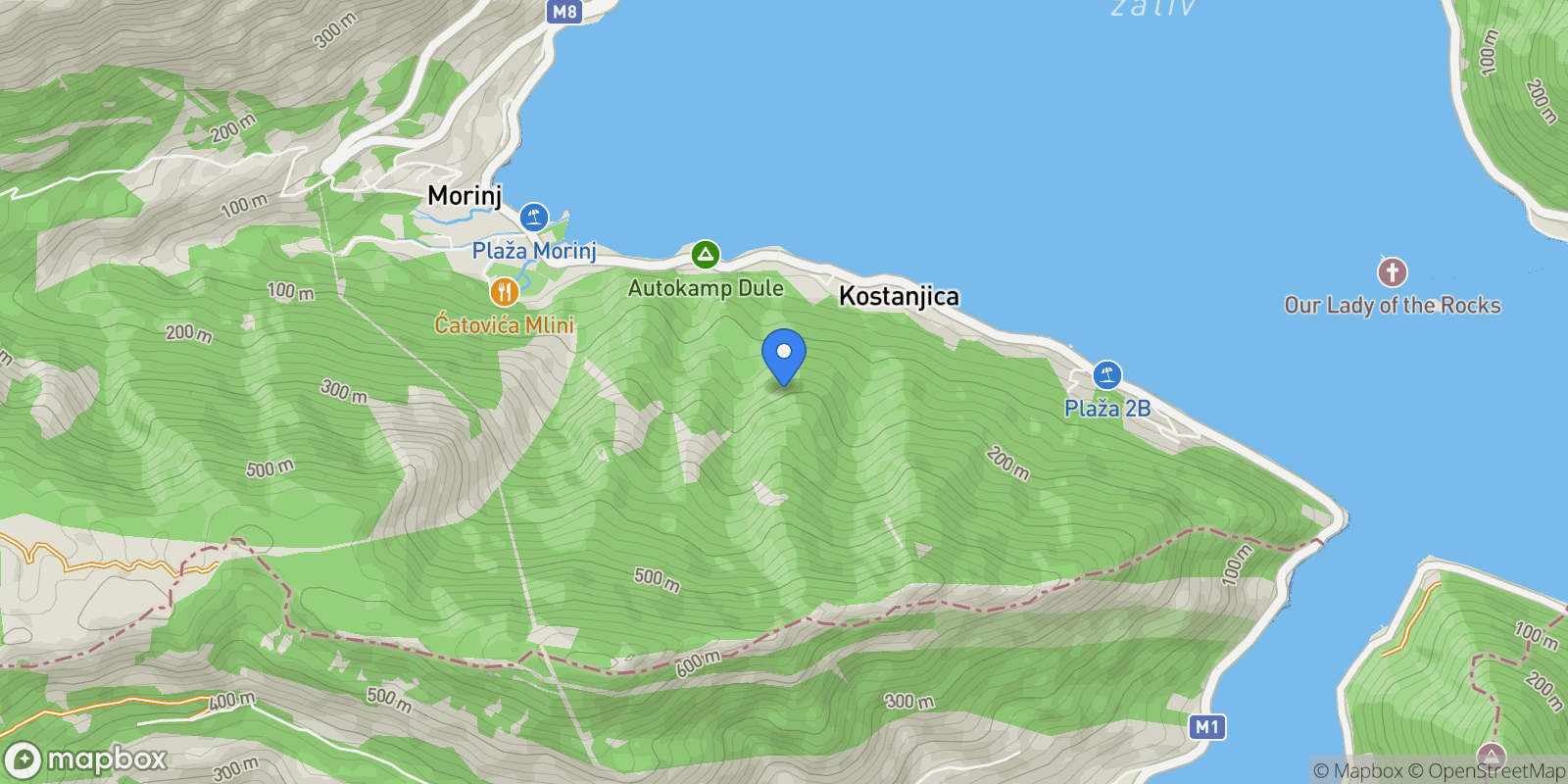 Map showing Kostanjica, Montenegro, Kostanjica, Kotor, Herceg Novi Municipality, Montenegro.
