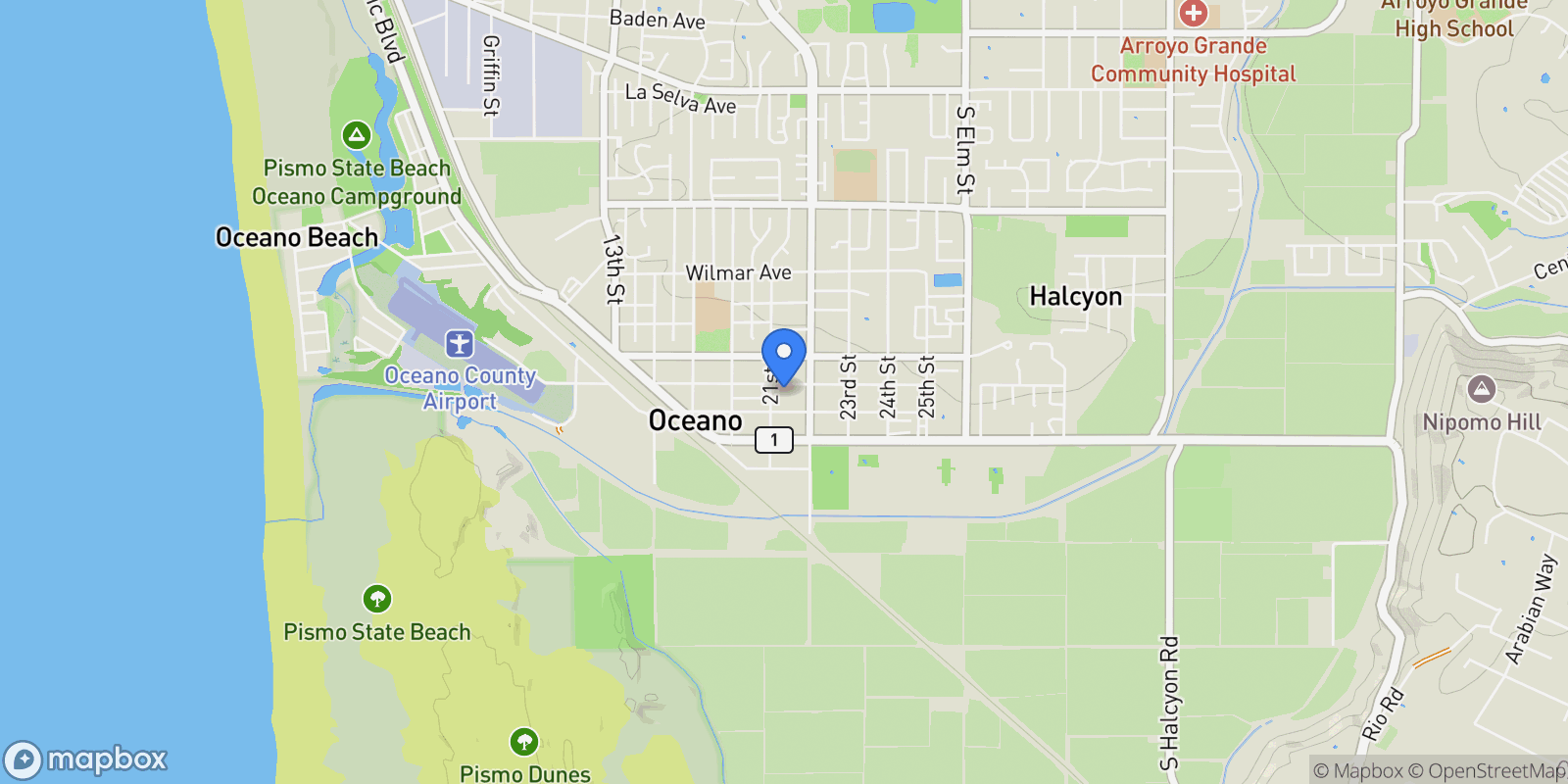 Map showing 2130 Ocean Street, Oceano, CA 93445, Oceano, California, United States.
