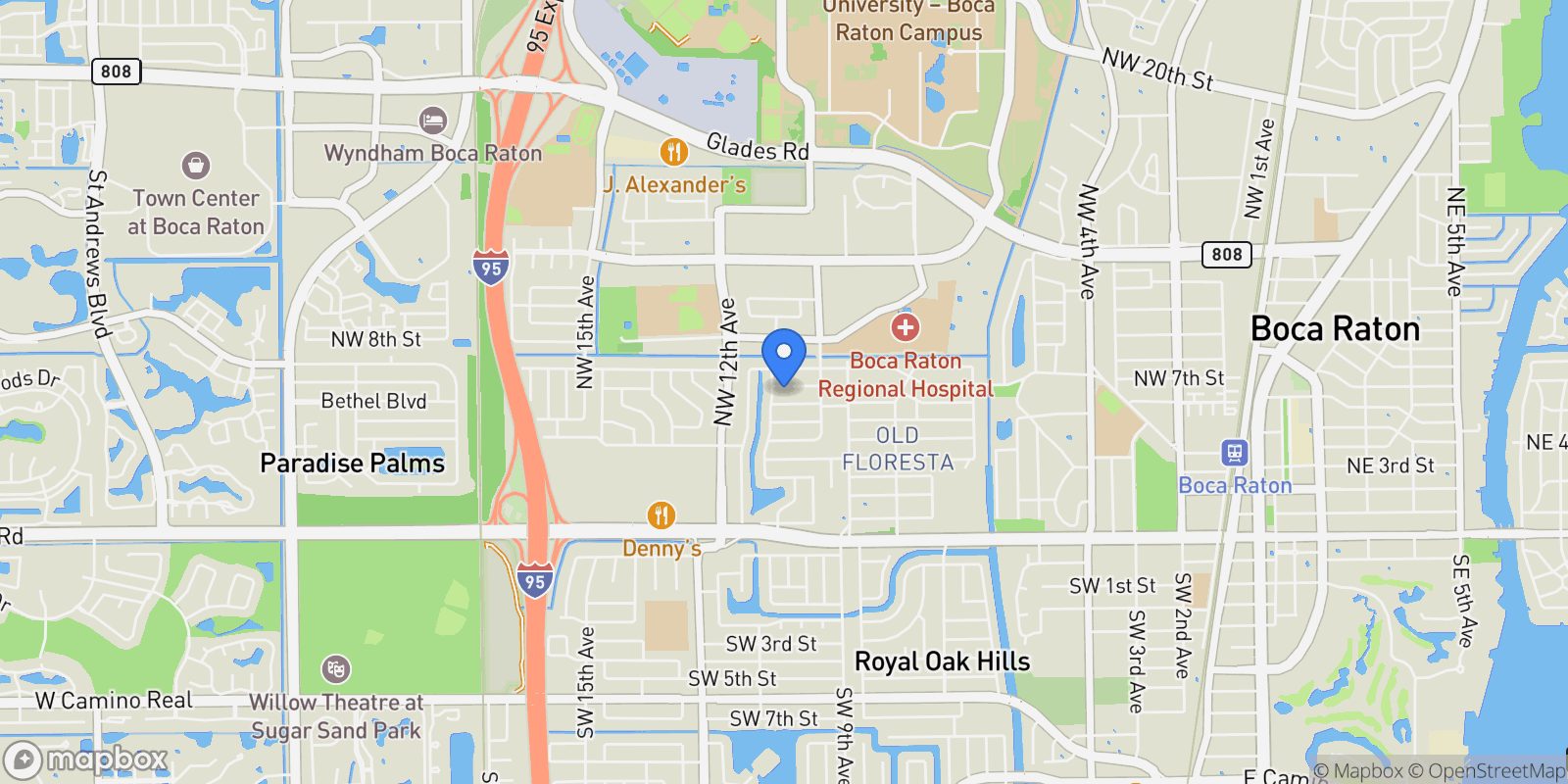 Map showing 1044 NW 6th Drive, Boca Raton, Florida, United States.