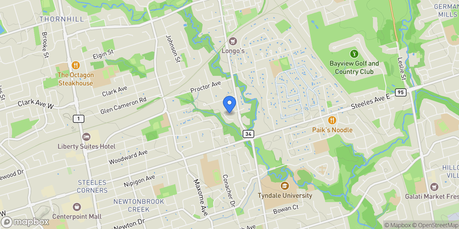 Map showing 7 Whitelaw Ct, Thornhill, ON L3T 5E6, Canada, Markham, Ontario, Canada.