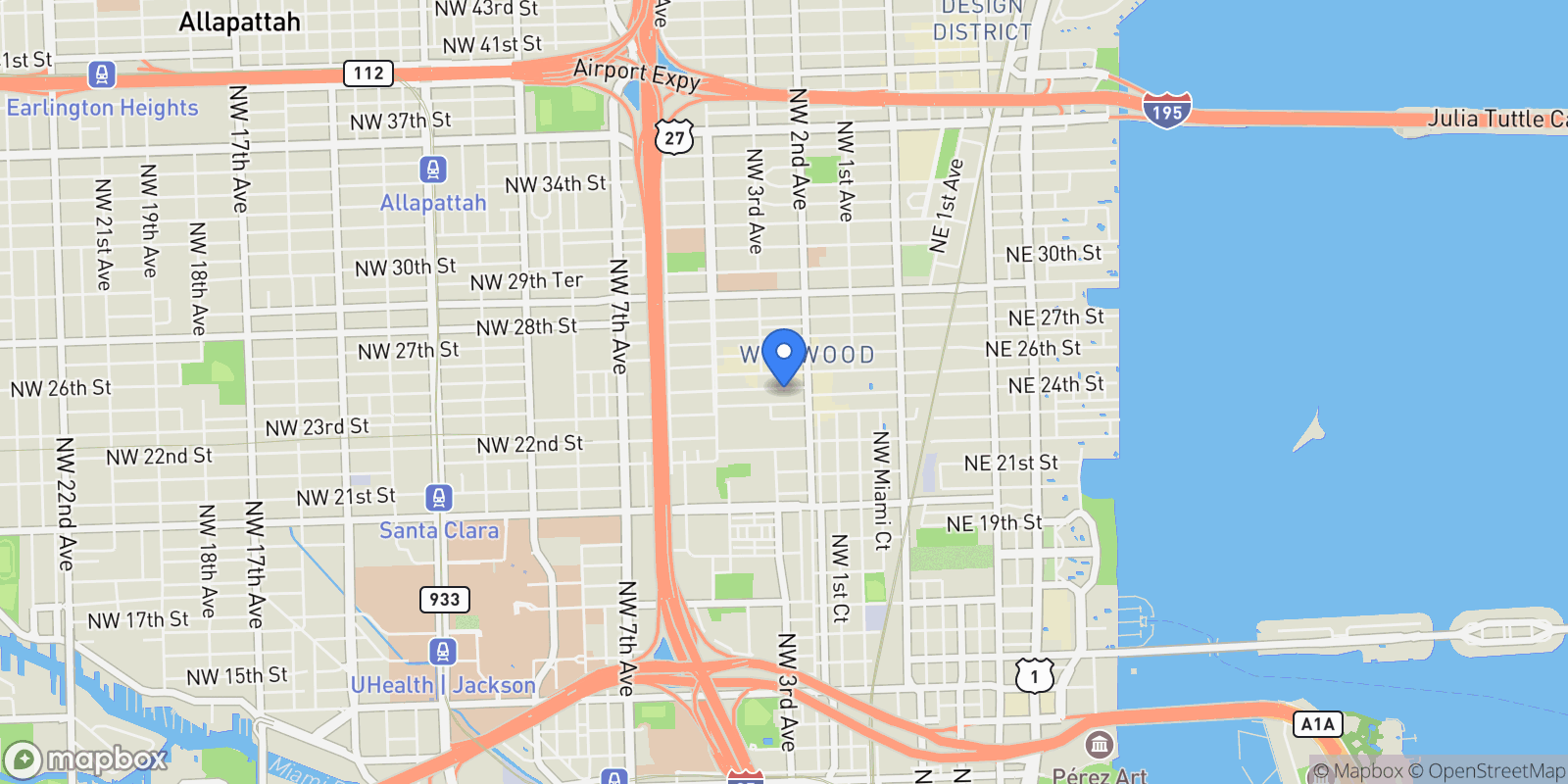 Map showing 250 NW 24th St, Miami, Florida, United States.