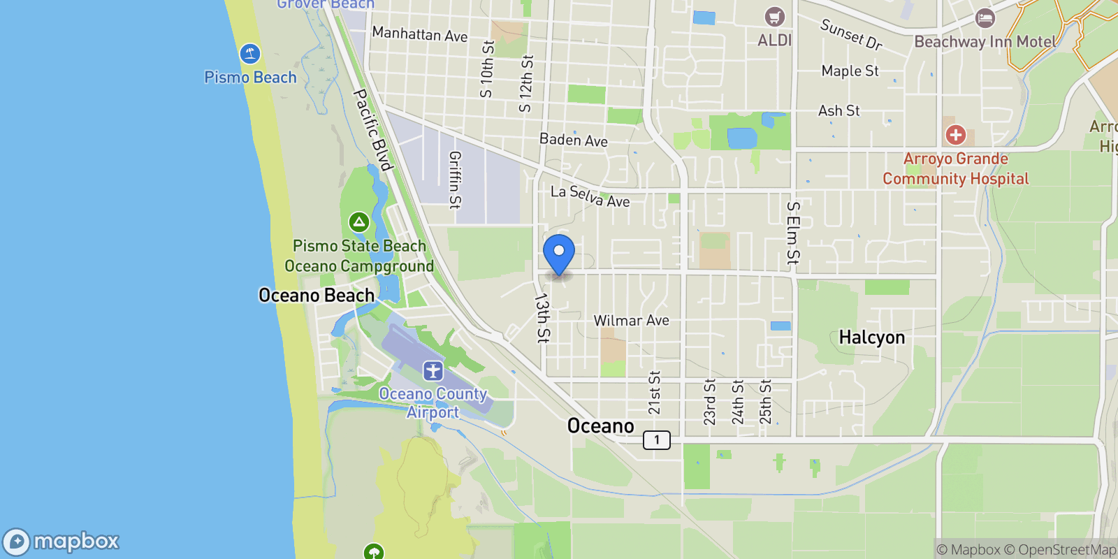 Map showing 1306 Avenida Pelicanos , Oceano, CA 93445, Oceano, California, United States.