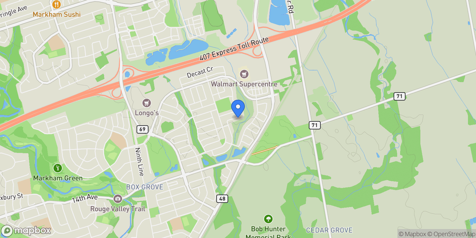 Map showing 101 Smoothwater Terrace, Markham, Ontario, Canada.