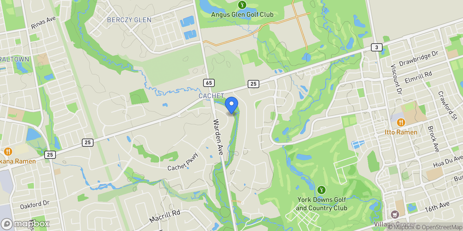 Map showing 8 Cachet Parkway, Markham, Ontario, Canada.