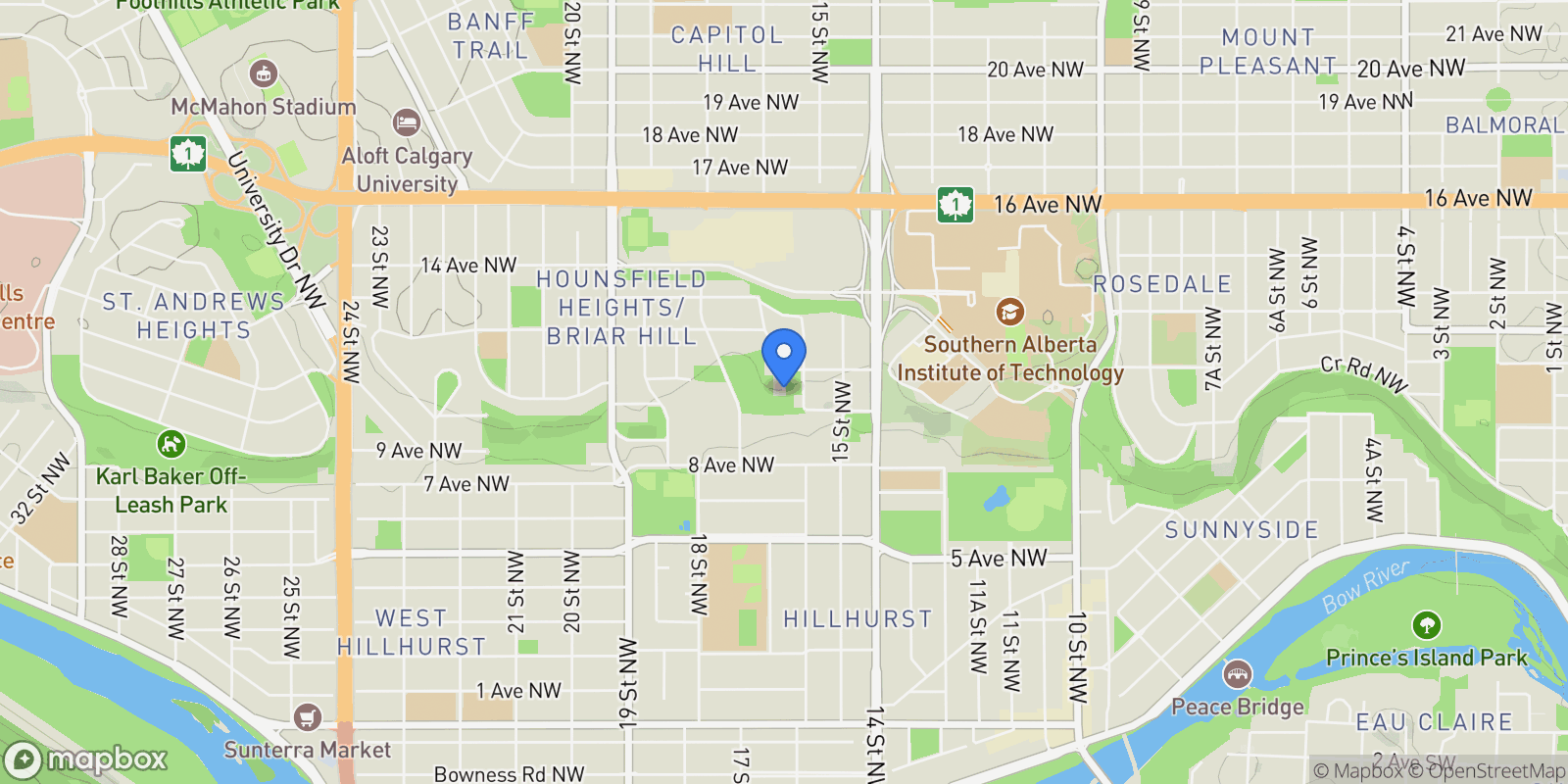 Map showing 1111 16A STREET NW, CALGARY, AB T2N 2C9, Calgary, Alberta, Canada.