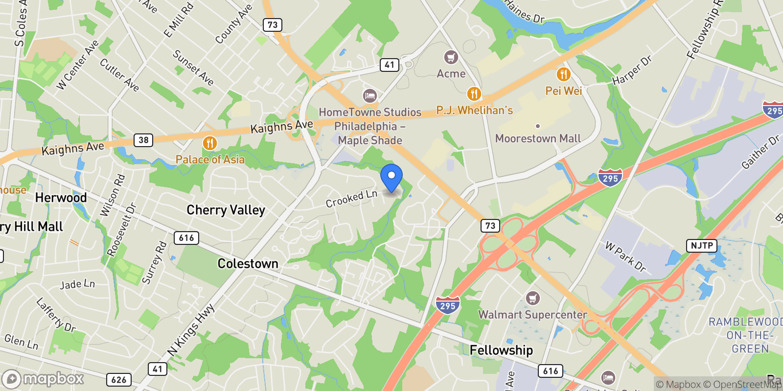 Map showing 68 CROOKED LN LANE, CHERRY HILL, NJ 08034, Cherry Hill, New Jersey, United States.