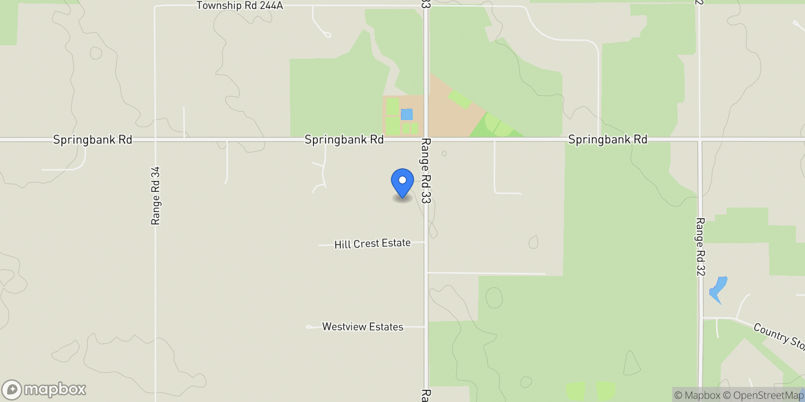 Map showing 243201 RANGE ROAD 33, RURAL ROCKY VIEW COUNTY, AB T3Z 2E6, Calgary, Alberta, Canada.