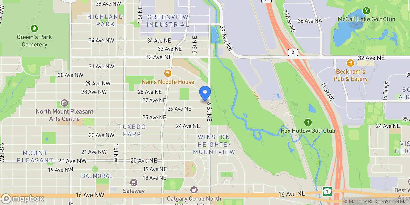 Map showing 627 27 AVENUE NE, CALGARY, AB T2E 2A7, Calgary, Alberta, Canada.