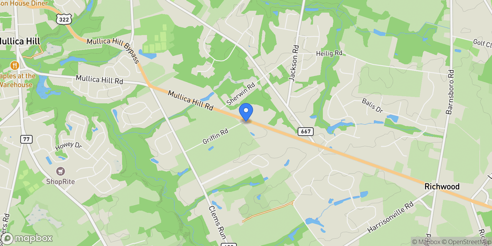 Map showing 101 GRIFFIN RD ROAD, MULLICA HILL, NJ 08062, Harrison Township, New Jersey, United States.
