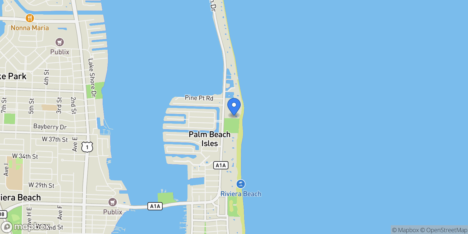 Map showing 3920 N Ocean Drive 11b, Riviera Beach, Florida, United States.
