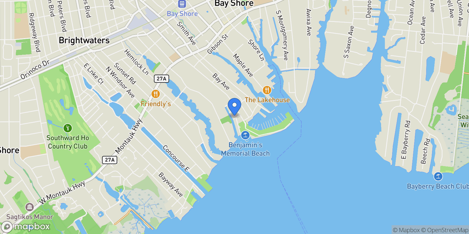 Map showing 7 S Bay Avenue, Bay Shore, NY 11706, Bay Shore, New York, United States.