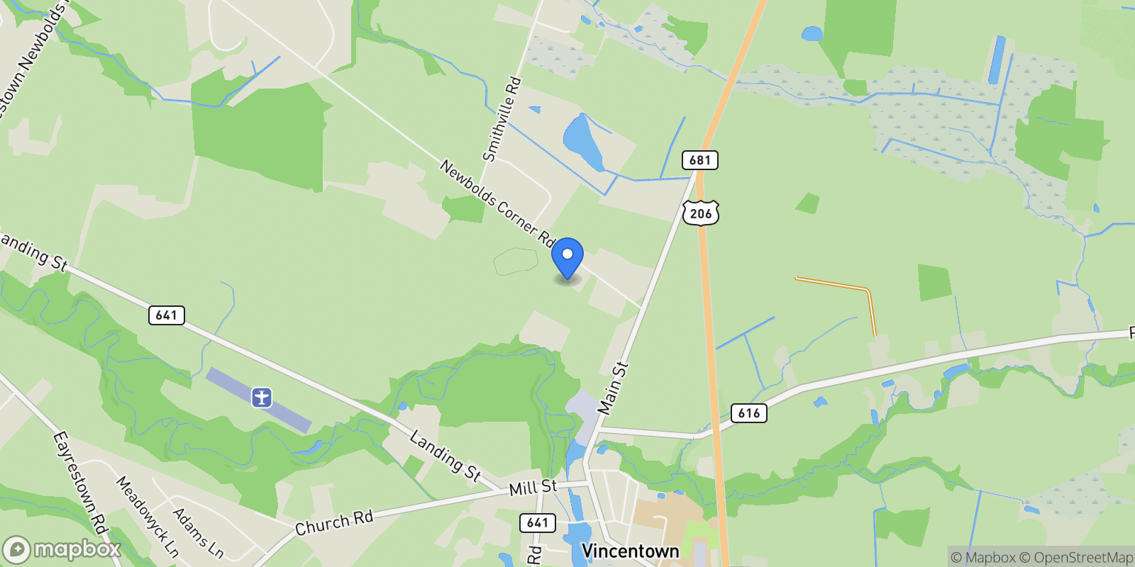 Map showing 111 NEWBOLDS CORNER RD ROAD, SOUTHAMPTON, NJ 08088, Southampton Township, New Jersey, United States.