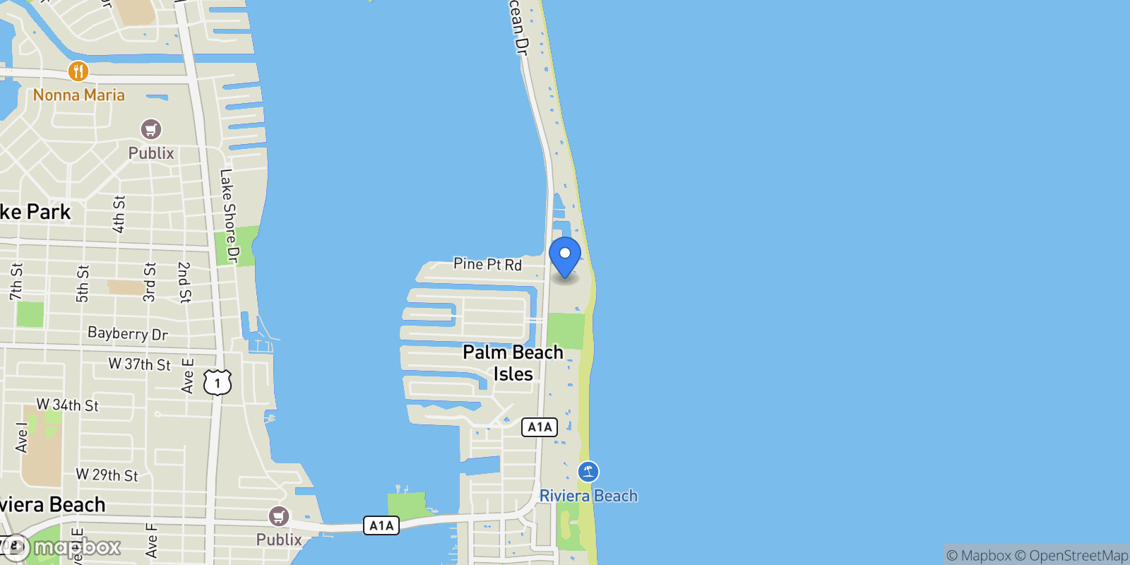 Map showing 4100 N Ocean Drive 1704, Riviera Beach, Florida, United States.